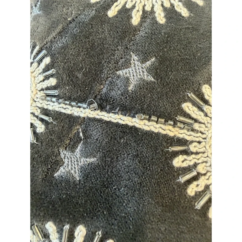 Gray Velvet Celestial Sun Moon Stars Beaded Embroidered Throw Pillow 20x20
